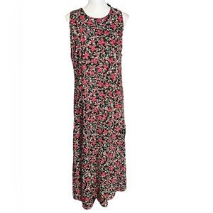 Vintage 90s Y2K Studio Ease Maxi Dress Floral Print Black Red Size 12